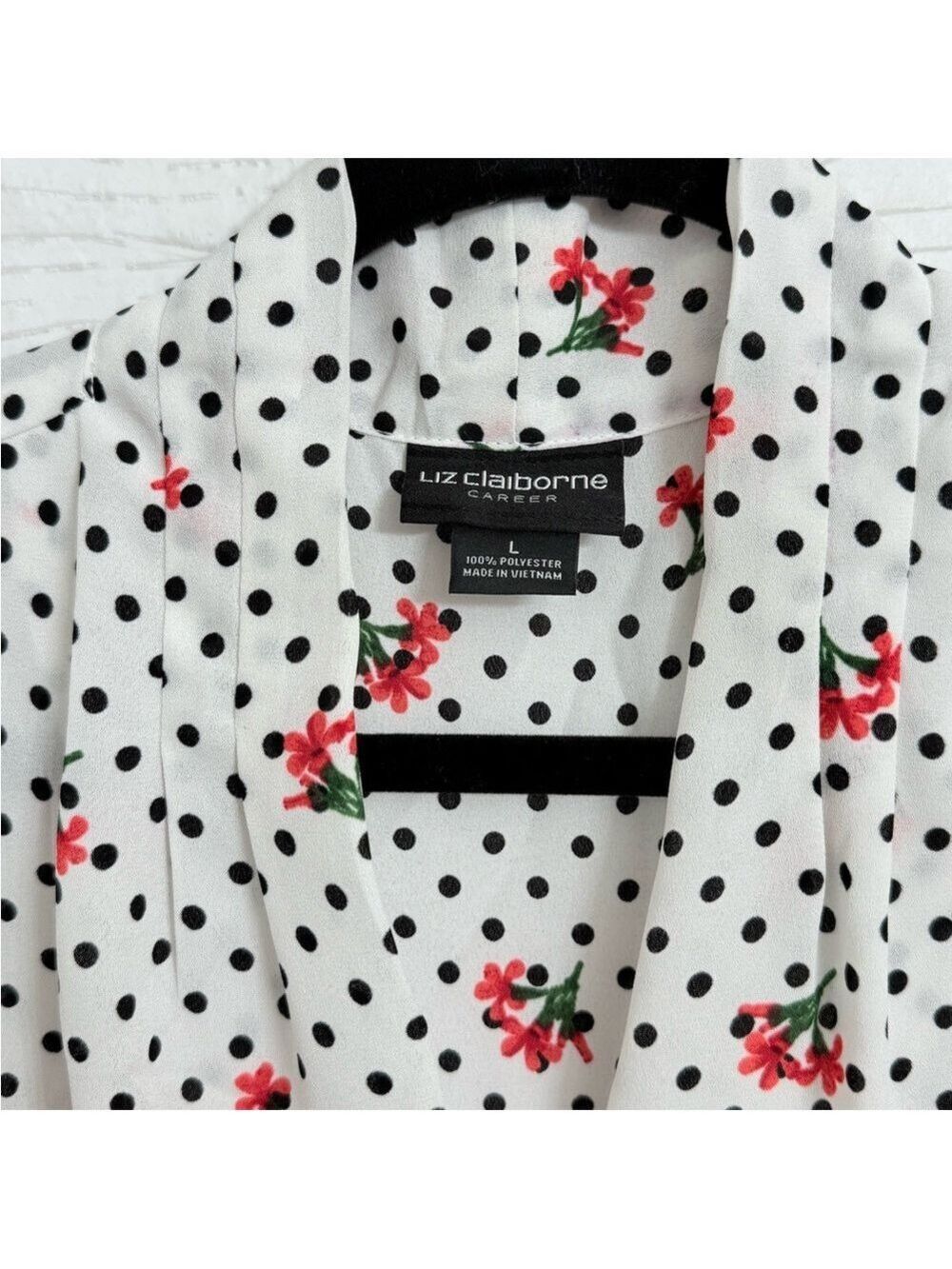 Liz Claiborne Career Women’s White Polka Dot5 Floral Sleeveless Blouse. Size L - Picture 6 of 7